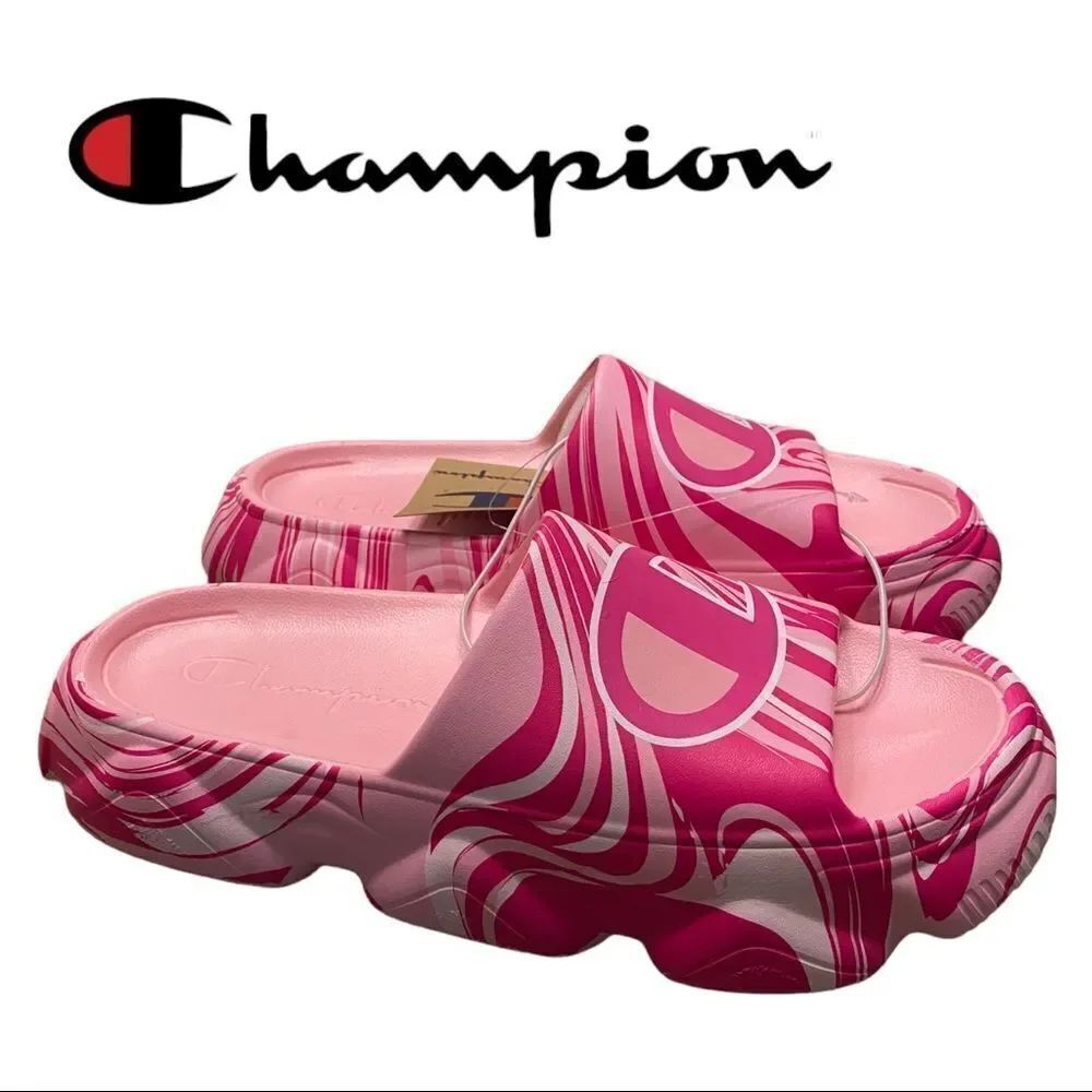 NEW Champion Pink Meloso Squish SL Swirl Popcorn Slide Sandals 7